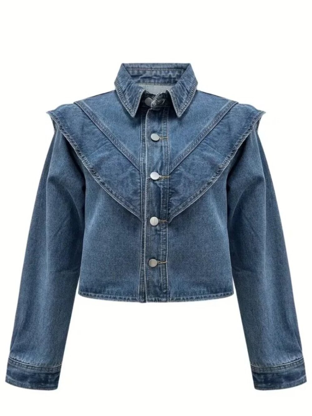 Ruffle Buttoned Denim Jacket - Picture 5 of 6